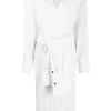( Positively Conscious ) 12 STOREEZ WHITE Robe-chemise Rayée à Taille Nouée Femme