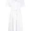 ( Positively Conscious ) 12 STOREEZ WHITE Robe Mi-longue Plissée à Ceinture Femme