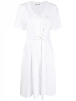 ( Positively Conscious ) 12 STOREEZ WHITE Robe Mi-longue Plissée à Ceinture Femme