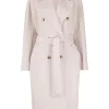 12 STOREEZ GREY BEIGE Manteau Croisé à Taille Ceinturée Femme