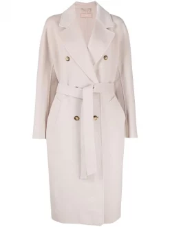 12 STOREEZ GREY BEIGE Manteau Croisé à Taille Ceinturée Femme