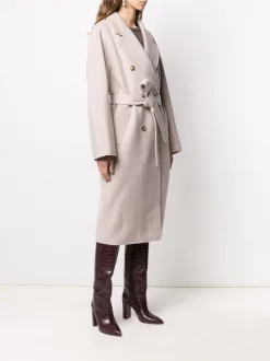 12 STOREEZ GREY BEIGE Manteau Croisé à Taille Ceinturée Femme -12 STOREEZ Soldes Magasin 16052314 30564587 600