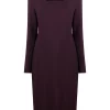 12 STOREEZ BURGUNDY Robe Mi-longue à Encolure Carrée Femme