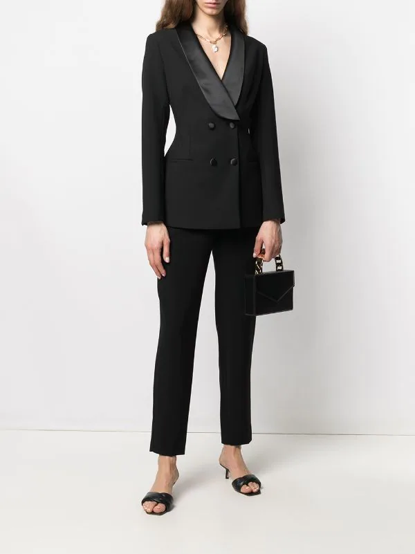 12 STOREEZ BLACK Blazer Croisé à Col Châle Femme 2 12 STOREEZ BLACK Blazer Croisé à Col Châle Femme – Image 2