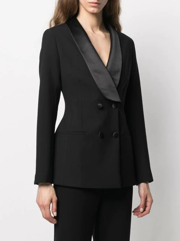 12 STOREEZ BLACK Blazer Croisé à Col Châle Femme 3 12 STOREEZ BLACK Blazer Croisé à Col Châle Femme – Image 3