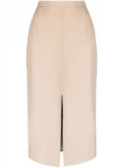 12 STOREEZ Soldes Magasin 15 12 STOREEZ DESERT SAND Jupe Mi-longue à Fente Sur Le Devant Femme