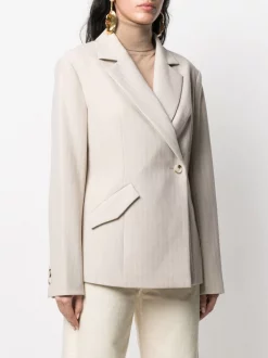 12 STOREEZ Blazer à Boutonnière Décalée IVORY BEIGE -12 STOREEZ Soldes Magasin 16343379 31557477 600