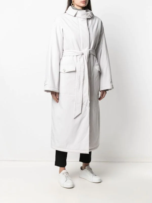 12 STOREEZ LIGHT GREY Manteau Matelassé à Taille Ceinturée Femme 3 12 STOREEZ LIGHT GREY Manteau Matelassé à Taille Ceinturée Femme – Image 3