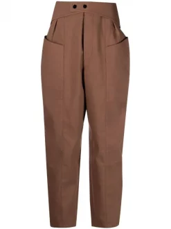 12 STOREEZ Pantalon à Taille Haute DARK BROWN