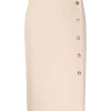 12 STOREEZ Jupe Mi-longue à Boutonnière Sur Le Côté BEIGe
