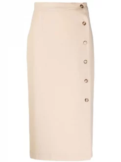 12 STOREEZ Jupe Mi-longue à Boutonnière Sur Le Côté BEIGe