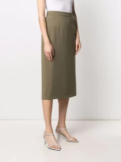 12 STOREEZ OLIVE Jupe Mi-longue à Boutonnière Sur Le Côté Femme -12 STOREEZ Soldes Magasin 16545509 33142904 600