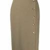 12 STOREEZ OLIVE Jupe Mi-longue à Boutonnière Sur Le Côté Femme