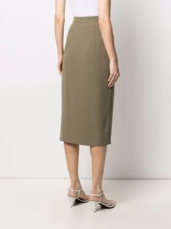 12 STOREEZ OLIVE Jupe Mi-longue à Boutonnière Sur Le Côté Femme -12 STOREEZ Soldes Magasin 16545509 33143161 600