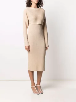 12 STOREEZ BEIGe Robe Mi-longue En Maille Nervurée Femme -12 STOREEZ Soldes Magasin 16545638 32957179 600