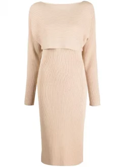 12 STOREEZ BEIGe Robe Mi-longue En Maille Nervurée Femme