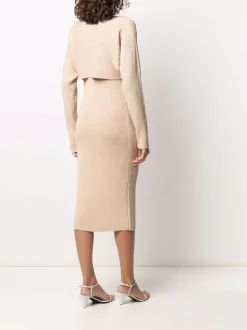 12 STOREEZ BEIGe Robe Mi-longue En Maille Nervurée Femme -12 STOREEZ Soldes Magasin 16545638 32958168 600