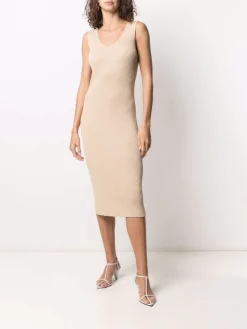 12 STOREEZ BEIGe Robe Mi-longue En Maille Nervurée Femme -12 STOREEZ Soldes Magasin 16545638 32958171 600