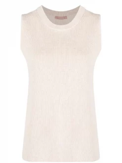 12 STOREEZ IVORY MELANGE Haut En Maille à Design Sans Manches Femme