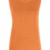 12 STOREEZ ORANGE Haut En Maille à Design Sans Manches Femme