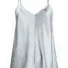 12 STOREEZ Grey Blue Floral Print Caraco En Satin Femme