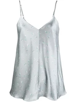 12 STOREEZ Grey Blue Floral Print Caraco En Satin Femme