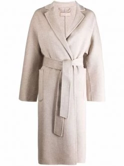 12 STOREEZ Manteau à Taille Nouée Grey Beige Melange