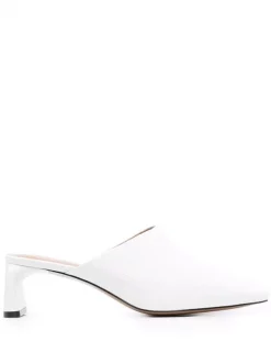 12 STOREEZ Mules En Cuir à Bout Carré WHITE