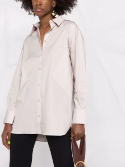 12 STOREEZ Chemise à Ourlet Incurvé BEIGe -12 STOREEZ Soldes Magasin 16641028 33747854 600