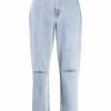 12 STOREEZ LIGHT BLUE Jean à Détails Effilochés Femme