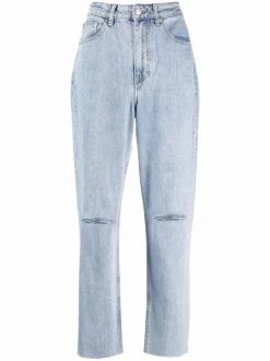 12 STOREEZ LIGHT BLUE Jean à Détails Effilochés Femme