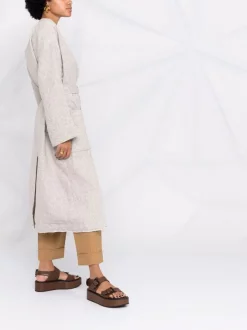 12 STOREEZ Manteau Long à Fermeture Nouée BEIGE GREY -12 STOREEZ Soldes Magasin 16755480 33292799 600