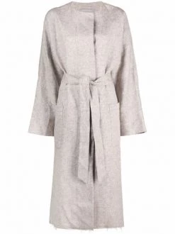 12 STOREEZ Manteau Long à Fermeture Nouée BEIGE GREY