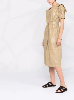 12 STOREEZ Beige Olive Robe-chemise Froncé à Effet Texturé Femme -12 STOREEZ Soldes Magasin 16756164 33295183 600