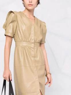 12 STOREEZ Beige Olive Robe-chemise Froncé à Effet Texturé Femme -12 STOREEZ Soldes Magasin 16756164 33295197 600