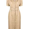 12 STOREEZ Beige Olive Robe-chemise Froncé à Effet Texturé Femme