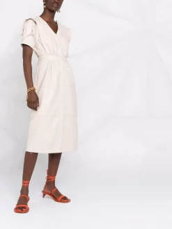 12 STOREEZ Robe Mi-longue Froncée à Manches Courtes Femme -12 STOREEZ Soldes Magasin 16756165 33298176 600