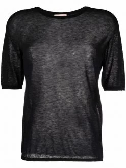 12 STOREEZ BLACK Haut En Laine Mérinos à Manches Courtes Femme