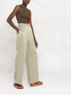 12 STOREEZ Pantalon Ample En Satin PISTACHIO -12 STOREEZ Soldes Magasin 16758231 33259214 600