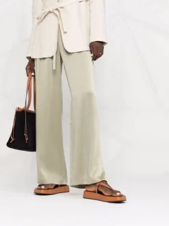 12 STOREEZ Pantalon Ample En Satin PISTACHIO -12 STOREEZ Soldes Magasin 16758231 33260051 600