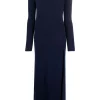 12 STOREEZ Dark Blue Robe Nervurée à Fente Femme