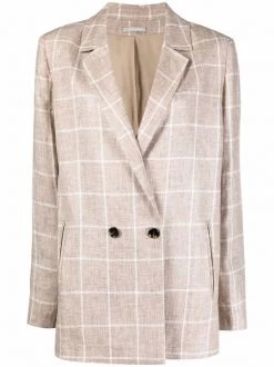 ( Positively Conscious ) 12 STOREEZ GREY BEIGE Blazer En Lin à Carreaux Femme