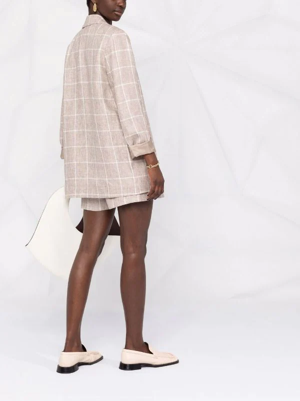 ( Positively Conscious ) 12 STOREEZ GREY BEIGE Blazer En Lin à Carreaux Femme 4 ( Positively Conscious ) 12 STOREEZ GREY BEIGE Blazer En Lin à Carreaux Femme – Image 4