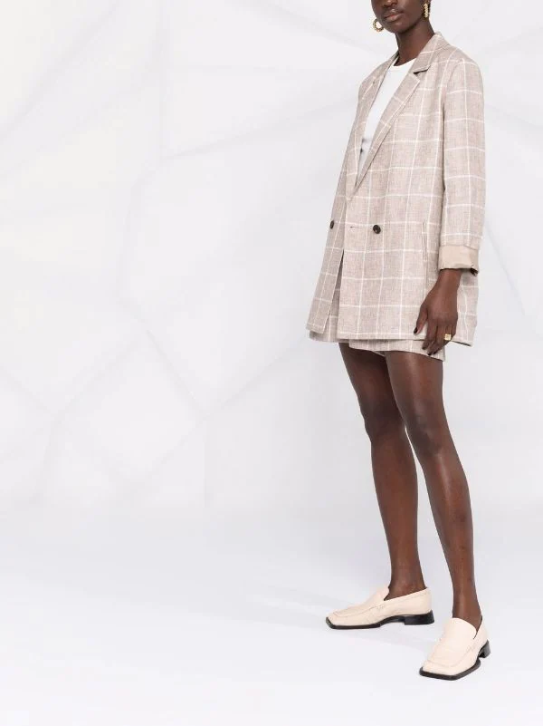 ( Positively Conscious ) 12 STOREEZ GREY BEIGE Blazer En Lin à Carreaux Femme 6 ( Positively Conscious ) 12 STOREEZ GREY BEIGE Blazer En Lin à Carreaux Femme – Image 6