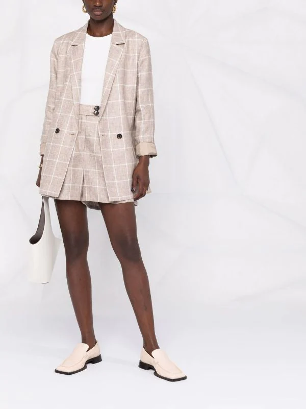 ( Positively Conscious ) 12 STOREEZ GREY BEIGE Blazer En Lin à Carreaux Femme 2 ( Positively Conscious ) 12 STOREEZ GREY BEIGE Blazer En Lin à Carreaux Femme – Image 2