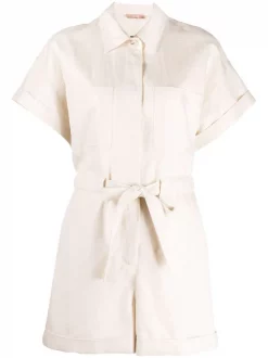 ( Positively Conscious ) 12 STOREEZ LIGHT BEIGE Combinaison En Lin à Taille Nouée Femme