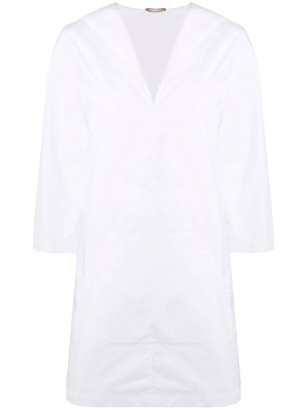 12 STOREEZ WHITE Robe En Coton Biologique à Col V Femme 1 12 STOREEZ WHITE Robe En Coton Biologique à Col V Femme