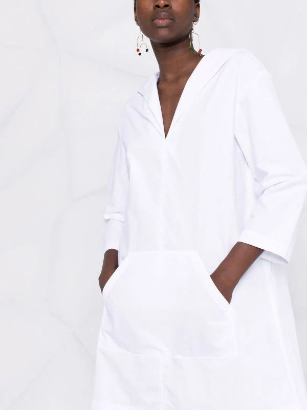 12 STOREEZ WHITE Robe En Coton Biologique à Col V Femme 5 12 STOREEZ WHITE Robe En Coton Biologique à Col V Femme – Image 5