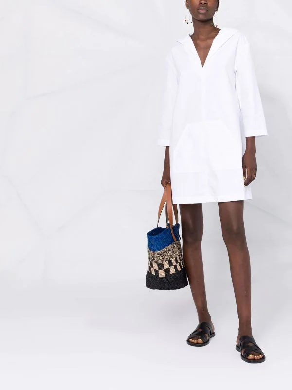 12 STOREEZ WHITE Robe En Coton Biologique à Col V Femme 2 12 STOREEZ WHITE Robe En Coton Biologique à Col V Femme – Image 2