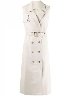 12 STOREEZ LIGHT OLIVE Robe Ceinturée à Design Sans Manches Femme